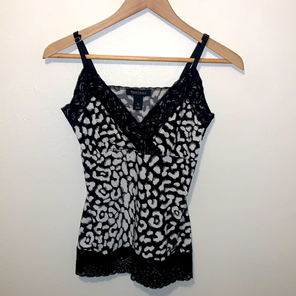 WHBM White House Black Market Leopard Print Lace Trim V Neck Cami Top Size S New
